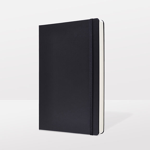 Black notebook with elastic closure band