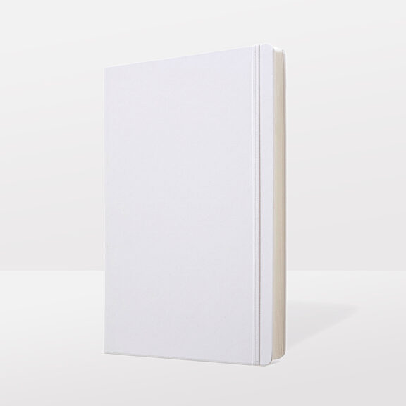 White notebook with elastic closure band