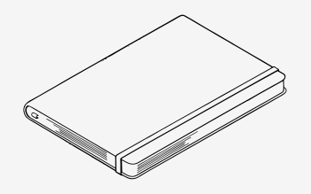 Line drawing of a closed hardcover book from the side