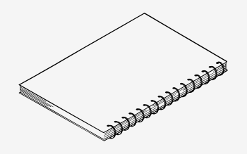 Linienzeichnung eines Spiralnotizbuches von der Seite
